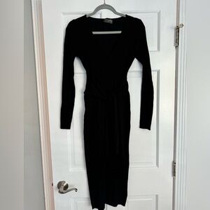 Black Ribbed Bodycon Knee-Length Dress